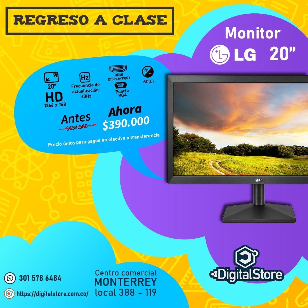 Monitor LG 20″ 20MK400H-B Con Puerto HDMI