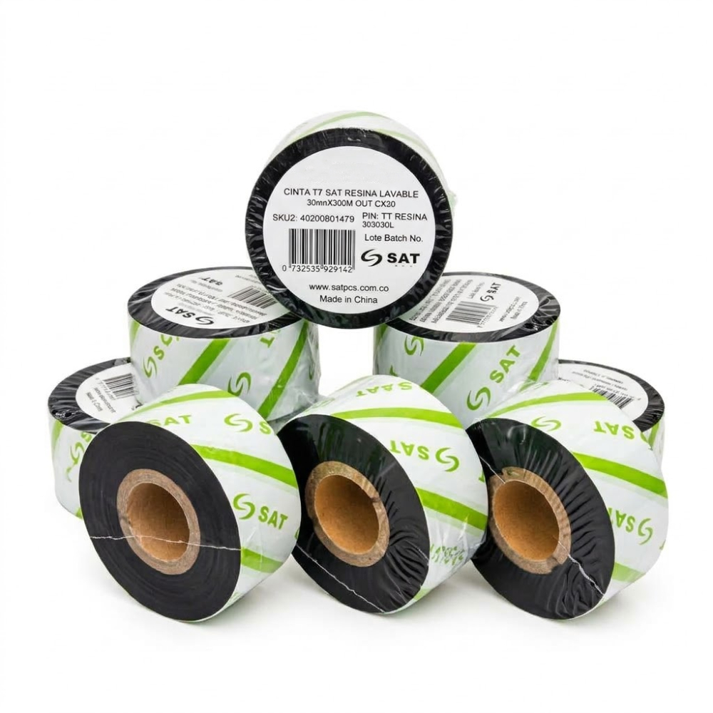 08c14 Ribbon Cinta Resina Lavable SAT 30x300Mts Negra - Imagen 1